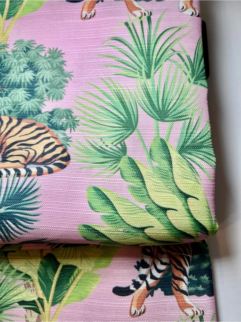 Tigers & Tropical Leaves Fabric Shower Curtain Tiger’s Life Pink & Green